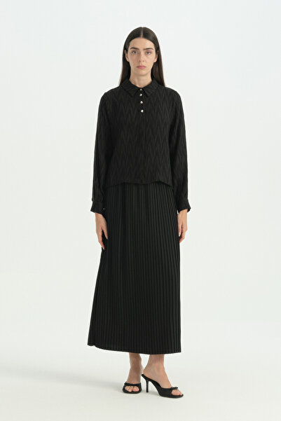 Nihan Lyocell Skirt Shirt Set - Black