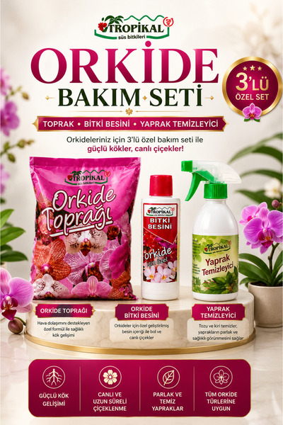 TROPİKAL Esg Plus Orkide Bakım Seti 3’lü – Orkide Toprağı + Bitki Besini + Ya...