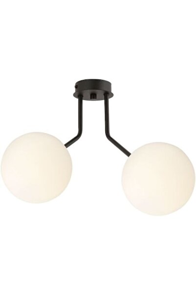 Cojom Candelabru Globus 2NAB, metal negru, abajururi din sticlă, alb mat, 2XE27