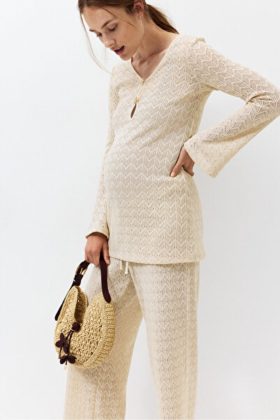 H&M MAMA 2 Parçalı Delik Desenli Triko Set