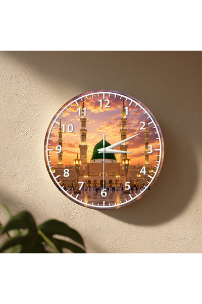 no26dekor Mescid-i Nebevî Duvar Saati – 33 cm UV Baskılı MDF Duvar Saati