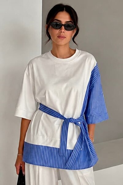 bb butik basic Υφαντή Μπλούζα Oversize με Ζώνη και Διακοσμητικά Στοιχεία – Γυ...