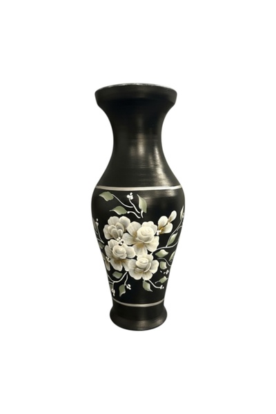 Ceramica Martinescu Vaza ceramica neagra 40 cm pictata manual cu flori si det...