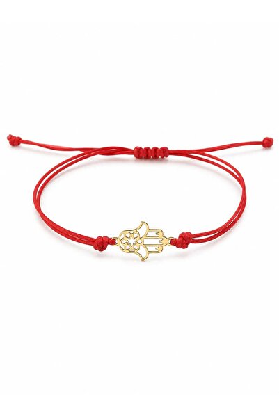 Fara brand Brățară cu șnur roșu și element Hamsa (Mâna Fatimei) din aur galbe...