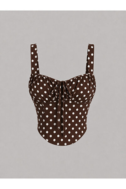 Wild Flower Top crop cu bretele late și decolteu adânc, cu model cu buline