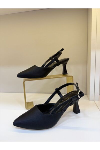 Tutku Shoes Siyah Saten Topuklu Ayakkabı