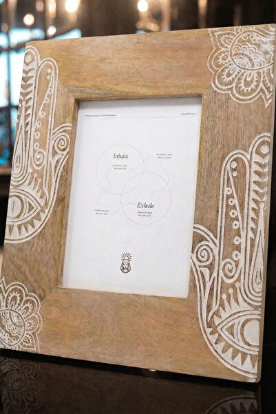 Namaruna Ramă foto mare din lemn de mango (18 cm) 23 × 2 cm - Hamsa - Alb