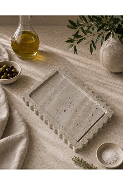 Kaan Export Travertine Marble Presentation Plate/Organizer with Edges