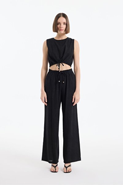 Quzu Women's Canvas Trousers Pnt00454 Black