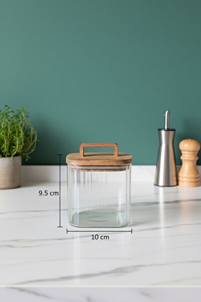 Luca Mia Avora Lüx Acacia Lid Square Glass Jar (700 ml 10X10X9,5 cm)