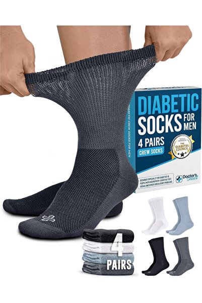 Doctor's Select Diabetic Socks for Men - 4 Pairs Crew Diabetic Neuropathy Soc...
