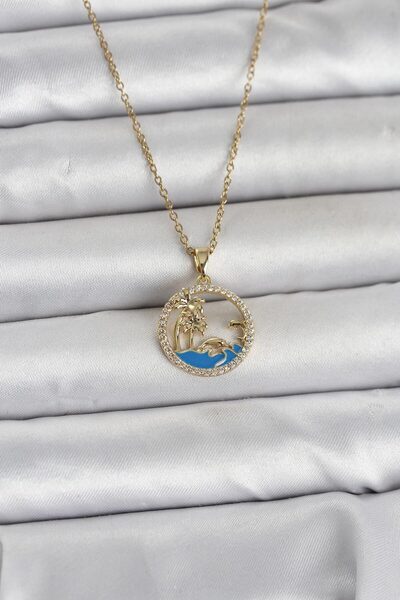Angel Of Life 316L Steel Chain Gold Color Zircon Stone Sea Theme Women's Neck...
