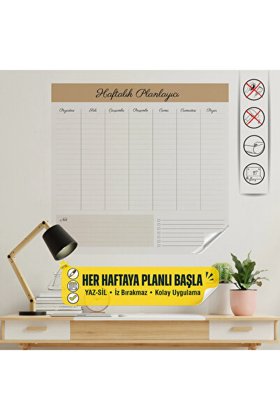 Tutunabilir Kağıt Statik Tutunma Özellikli Haftalık Yaz-Sil Duvar Planlayıcıs...