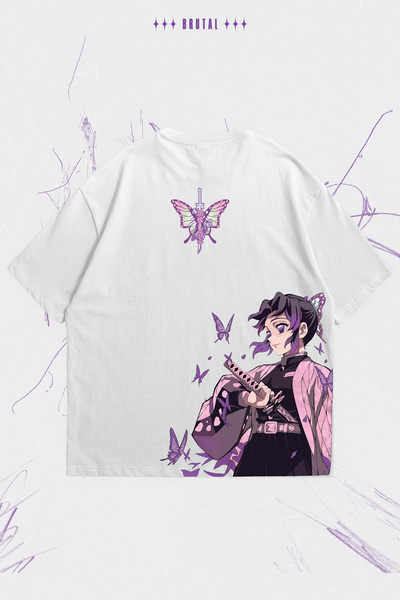 Brutal Dept. Demon Slayer Shinobu Kocho Butterfly Printed Oversize T-Shirt Un...