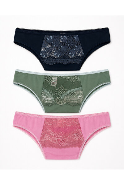 Aria Comfort Set 3 Chiloți Tanga Damă cu Dantelă Florală Aria Comfort, bumbac...