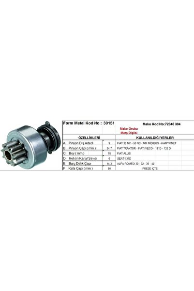 Form Metal ترس بدء التشغيل 9 أسنان 6 قنوات نوع ماكو لـ فيات 35NC 50NC تراكتور...