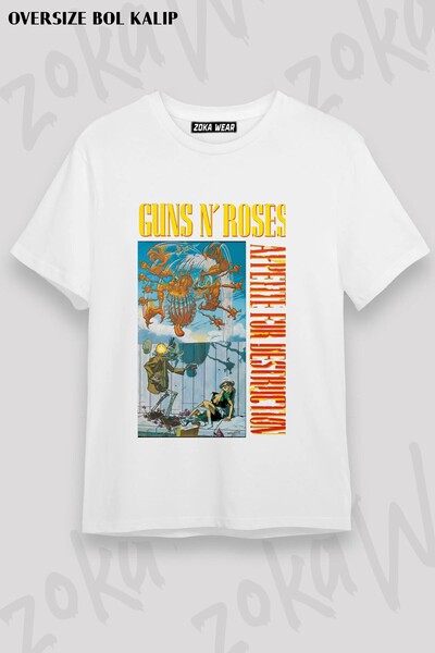 ZOKAWEAR Unisex Loose Fit Guns N Roses V39 Printed T-Shirt