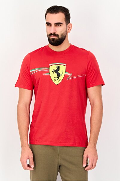 Puma تي شيرت رجالي بشعار سكوديريا فيراري للسباق - أحمر