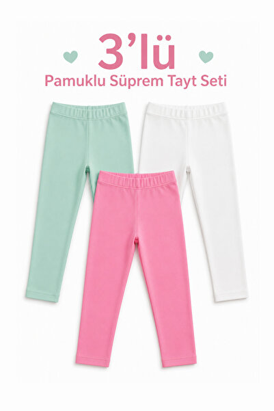 HK HOPKİDS Set de 3 colanți lungi de vară pentru fete, din bumbac și lycra, c...