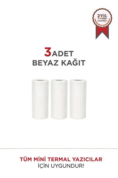 Torima Beyaz 1Paket (3Adet) Termal Rulo Kağıt Tüm Mini Makinalara Uyumlu