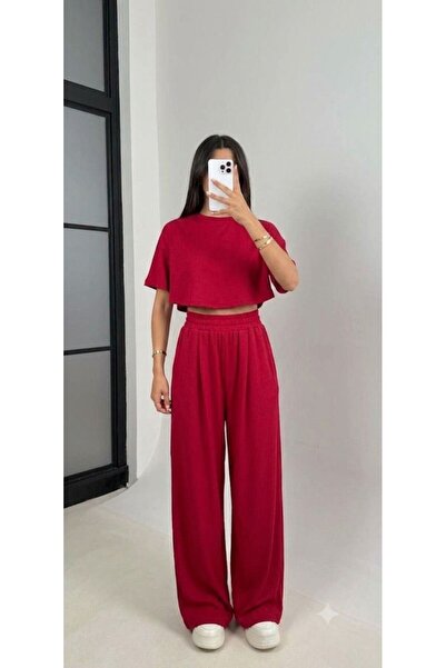 Olbia Women's Red Crop Blouse Casual Pants Modal Set