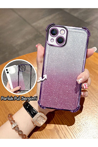 ucuc iPhone 13 Uyumlu Şeffaf Dört Köşe Silikon Kaplama Parlak Kenar Kılıf