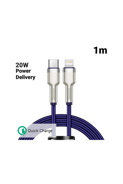 Baseus Cablu Type-C la Lightning Cafule Series Metal PD 20W Purple (1m, imple...