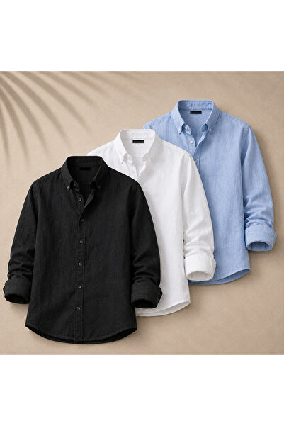 pepule Men's Sofia Linen Shirts Set of 3 Summer Breathable Comfortable Fit St...
