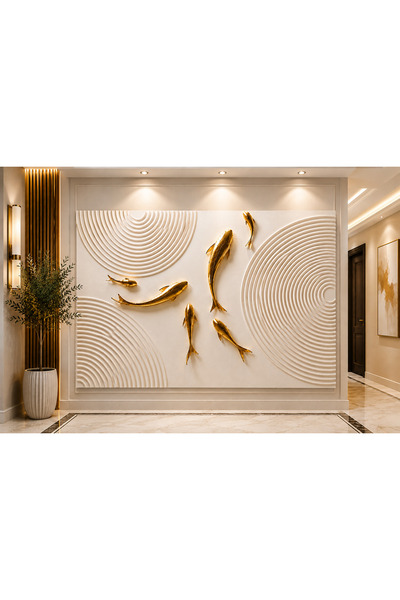 EvimeTablo Altın Balık Modern Kanvas Tablo – Minimalist Soyut Daire Desenli L...