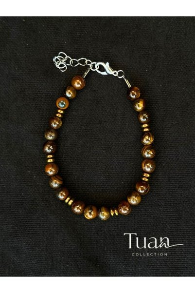 Tuan Collection Unisex Tiger's Eye Hematite Natural Stone Bracelet Steel Material Daily Use Grounding Power and Energy