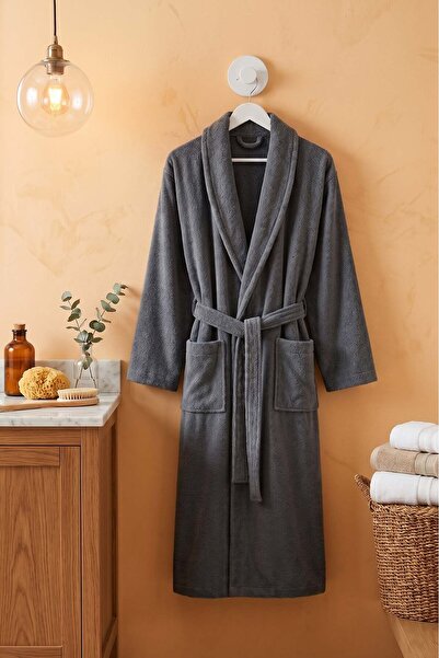 Rivaİstanbul Anthracite Şalyaka 100% Cotton Unisex Hotel & Spa Bathrobe