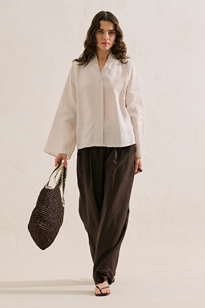 Manuka Linen Layered Collar Blazer Stone
