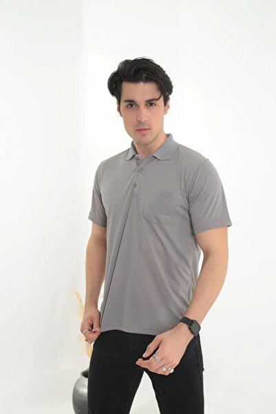 KMKkombin Dad Large Size Solid Color T-Shirt Polo Neck with Pockets