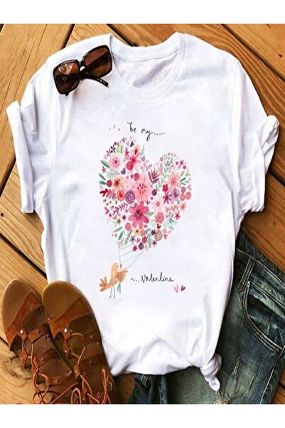 COZYWEAR تي شيرت نسائي مطبوع عليه زهور وقلوب