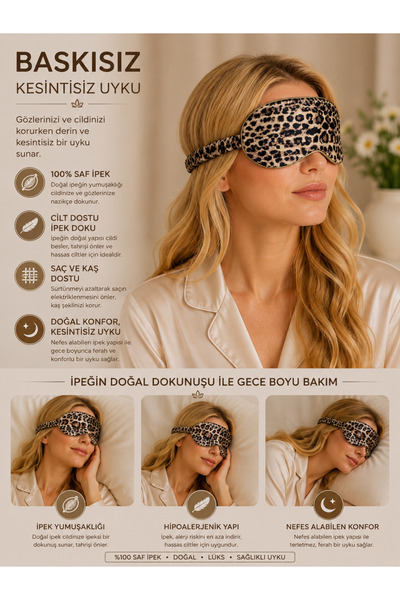 ICON SILK %100 Saf İpek 'Sleep & Glow' Uyku Maskesi Göz Bandı (Savana)