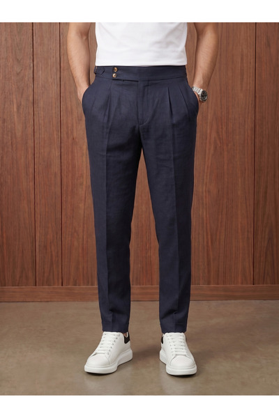 LUMAST Pantaloni din in Old Money cu talie înaltă