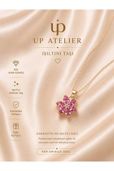 Up Atelier 925 Ayar Gümüş İthal Zincirli Pempe Lotus Çiçeği Kolye