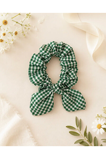 chipiques Zeleni mini gingham scrunchie sa kopčom