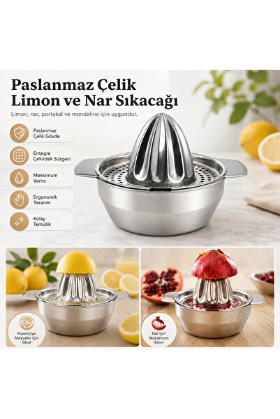 PratikBir Paslanmaz Çelik Limon ve Nar Sıkacağı