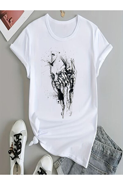 COZYWEAR Artistic Printed White Oversize T-Shirt