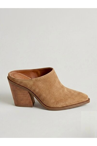 Sira Official Kamella Beige Genuine Leather Thick Heeled Shoes