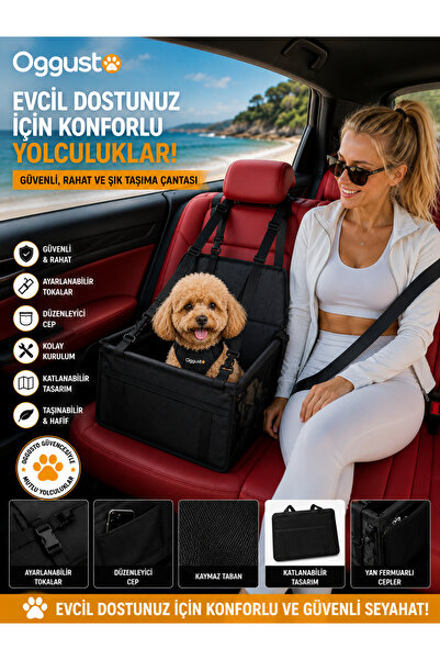 TUMKE Araç İçi Askılı Evcil Hayvan Taşıma Koltuğu Kedi Köpek Oto Seyahat Çant...