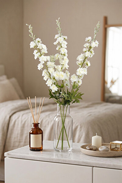 Yapay Çiçek Deposu Yapay Lüx Zarif Delphinium Dalı 85 cm Beyaz