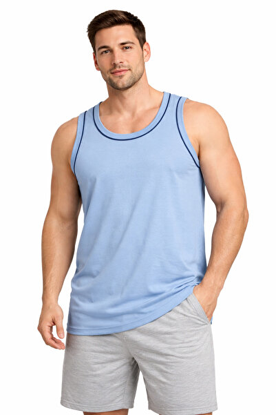 justas Erkek Büyük Beden Mavi Lacivert Biyeli Rambo Atlet 3XL-6XL