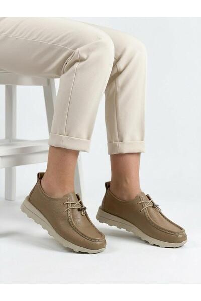 Lütfi Women's Mink Genuine Leather Orthopedic Sole Rubber Laced Casual Shoes