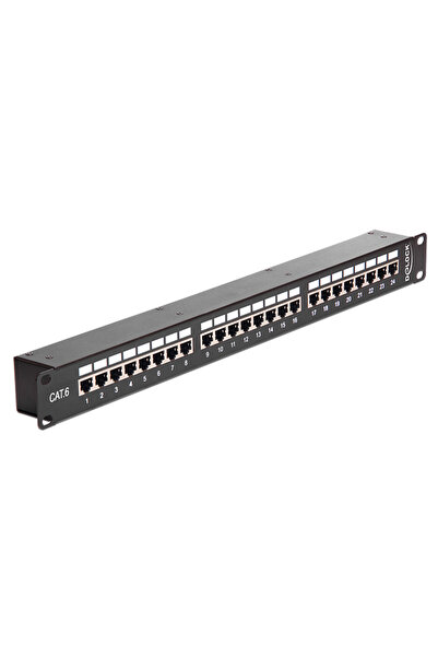 DELOCK Πάνελ διανομής 43295, 19 "/1U, CAT 6, 24 θύρες RJ45 με σύνδεσμο, μαύρο