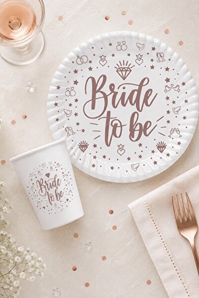 PEKSHOP Beyaz 8li Bride To Be Karton Tabak Bardak Seti
