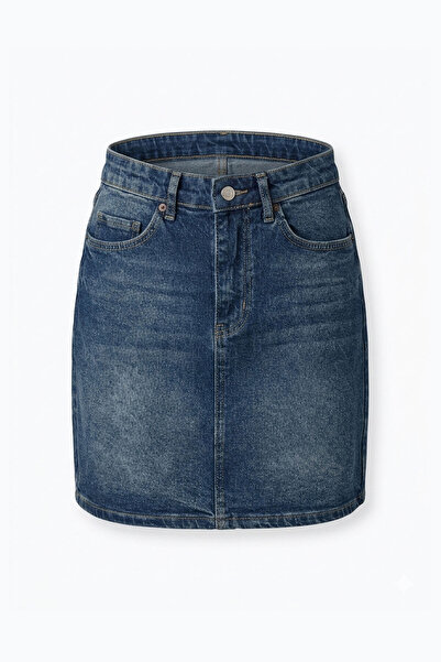 MAGARDE Fustă din denim lavabilă premium - ALBASTRU ÎNCHIS