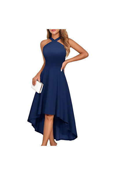 OEM Rochie midi elegantă cocktail de seară pentru ocazii speciale bleumarin S
