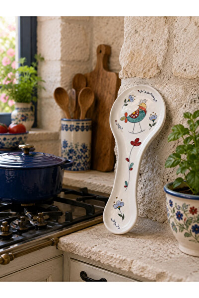 muguetarts %100 El İşçiği Çini Kaşıklık 25cm. Mavi